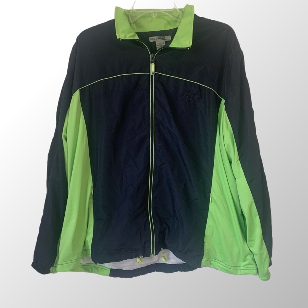 Oleg Cassini Sport Jacket Full Zip Pockets Drawstring Hem Blue Green 2X
